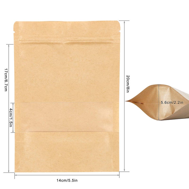 SumDirect Kraft Stand Up Pouches - 50Pcs Resealable Kraft Paper Stand Up Bags with Window, Zipper Disposable Food Storage Bags for Home or Business (50, 5.5x7.8inch) - Image 3